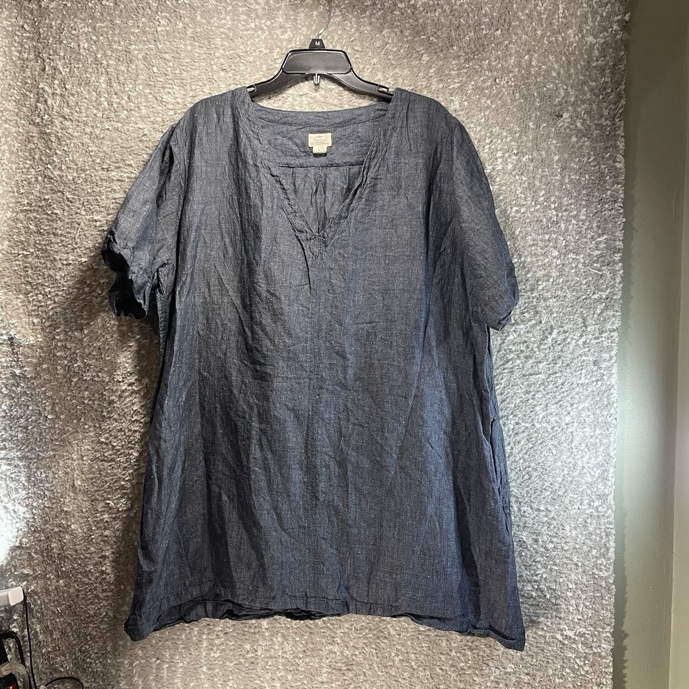 Vikolino Handmade Linen European Shift Dress L, XL Lagenlook Gray V Neck Pockets